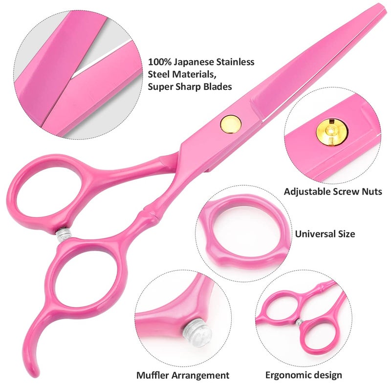 XUGOU Professional Hair Cutting Scissors Sets Stainless Steel Barber Hairdressing Scissors Multifunctional Salon Thinning Scissors Straight Shears Tools for Men Women Home Use (Pink) - Image 2