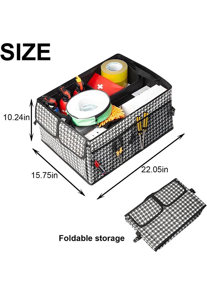 منظم الجذع السيارة ، صندوق تخزين السيارات القابل للطي متعدد المقصورات ، إكسسوارات حاويات منظمة السيارات القابلة للتعديل للماء ، عالمية للسيارات الرباعية الدقيقة ، سيارة السدان ، شاحنة (Checkerboard) - Image 2