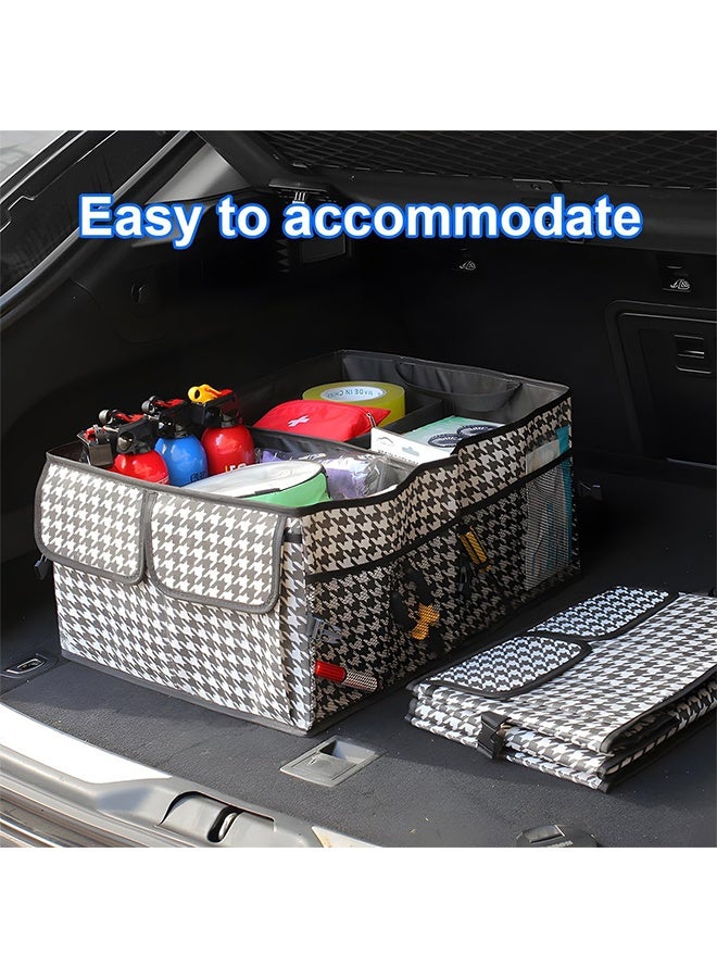 منظم الجذع السيارة ، صندوق تخزين السيارات القابل للطي متعدد المقصورات ، إكسسوارات حاويات منظمة السيارات القابلة للتعديل للماء ، عالمية للسيارات الرباعية الدقيقة ، سيارة السدان ، شاحنة (Checkerboard) - Image 3