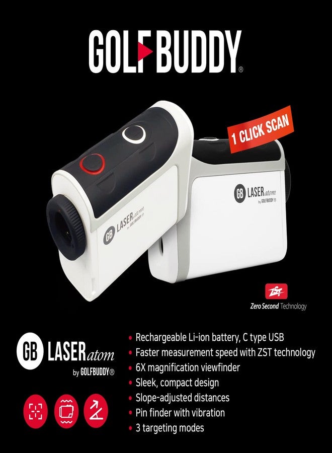 جولف بادي جهاز قياس المسافة بالليزر للجولف GOLFBUDDY Atom، تصميم أنيق وصغير الحجم، حافظة جلدية فاخرة مغناطيسية، محدد موقع الدبوس مع خاصية الاهتزاز، مقياس مسافة يصل إلى 880 ياردة، مسافة معدلة حسب الميل (أبيض) - Image 3