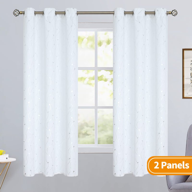 BGment White Curtains 63 Inch Length 2 Panels Set Grommet Thermal Insulated Room Darkening Window Curtains with Wave Line and Dots Printed for Bedroom  42 x 63 Inch  Pure White - Image 2