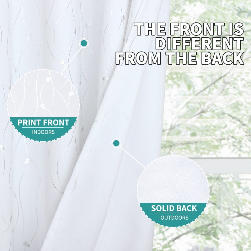 BGment White Curtains 63 Inch Length 2 Panels Set Grommet Thermal Insulated Room Darkening Window Curtains with Wave Line and Dots Printed for Bedroom  42 x 63 Inch  Pure White - Image 5