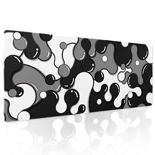 aportt Black White Grey Mouse Pad XL Anime Cool Geometric Japanese Extended Desk Mat 80X30cm Non-Slip Rubber Base Stitched Edge Large Mousepad for Desk Gaming Laptop Desktop,31.5×11.8 Inch - Image 1