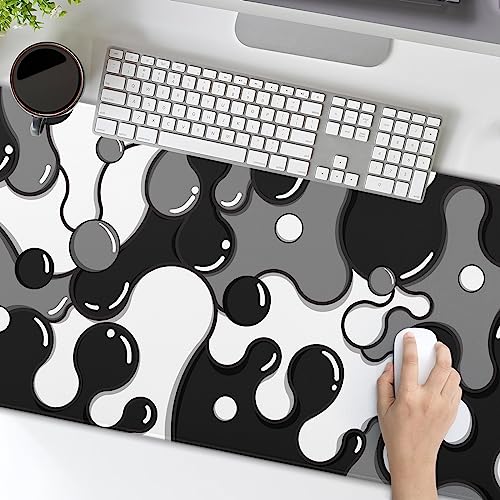 aportt Black White Grey Mouse Pad XL Anime Cool Geometric Japanese Extended Desk Mat 80X30cm Non-Slip Rubber Base Stitched Edge Large Mousepad for Desk Gaming Laptop Desktop,31.5×11.8 Inch - Image 5