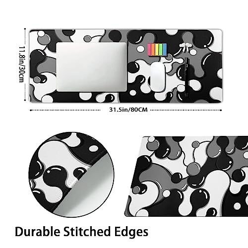 aportt Black White Grey Mouse Pad XL Anime Cool Geometric Japanese Extended Desk Mat 80X30cm Non-Slip Rubber Base Stitched Edge Large Mousepad for Desk Gaming Laptop Desktop,31.5×11.8 Inch - Image 2