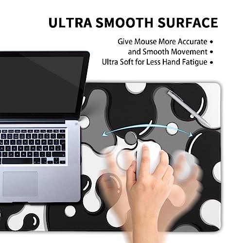 aportt Black White Grey Mouse Pad XL Anime Cool Geometric Japanese Extended Desk Mat 80X30cm Non-Slip Rubber Base Stitched Edge Large Mousepad for Desk Gaming Laptop Desktop,31.5×11.8 Inch - Image 4