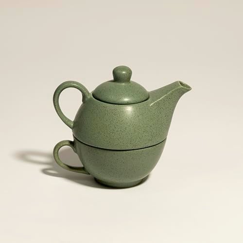 Beyond Homes Ceramic Tea Pot Kettle | Elegant Stackable Design | 1 Cup Ceramic Kettle Set - 300 ML Capacity | Chip-Resistant Tea Pot Set with Cup | Metallic Glazed Shades (Pastel Green) - Image 4