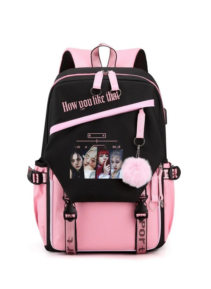 General - Korea girl group teen school bag, men's and women's backpack travel bag, Park Chaeyoung LISA Kim Jisoo printed personality casual sports backpack - Image 1