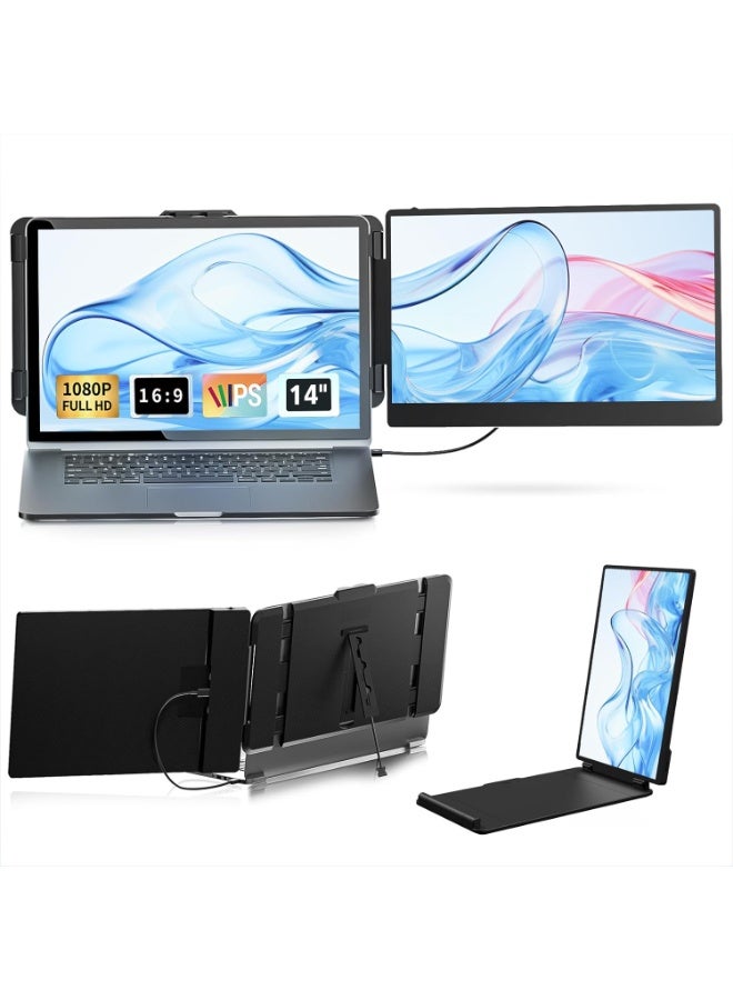 موسع شاشة لابتوب 14 بوصة، شاشة محمولة FHD 1080P، توصيل مباشر USB-C وHDMI وUSB-A، شاشة مزدوجة لأجهزة 13-17 بوصة، متوافق مع Windows وMac وChrome - Image 1