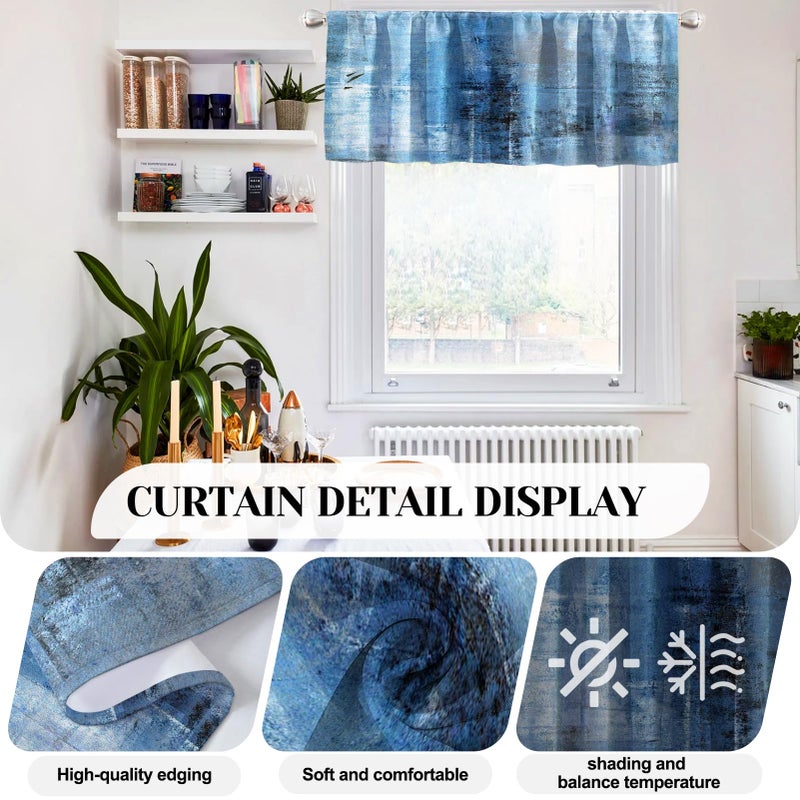 MCALK Blue Kitchen Curtains Tiers and Valances Set 3 Piece for Windows Grey Kitchen Window Curtains Set,Modern Abstract Art Valances for Living Room(36" Tiers Set) - Image 2