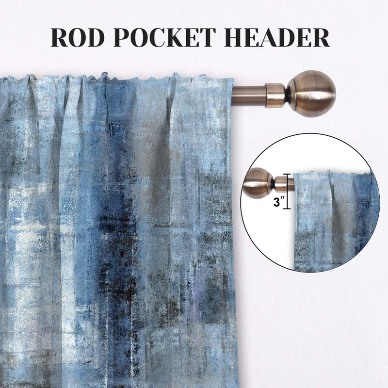 MCALK Blue Kitchen Curtains Tiers and Valances Set 3 Piece for Windows Grey Kitchen Window Curtains Set,Modern Abstract Art Valances for Living Room(36" Tiers Set) - Image 5