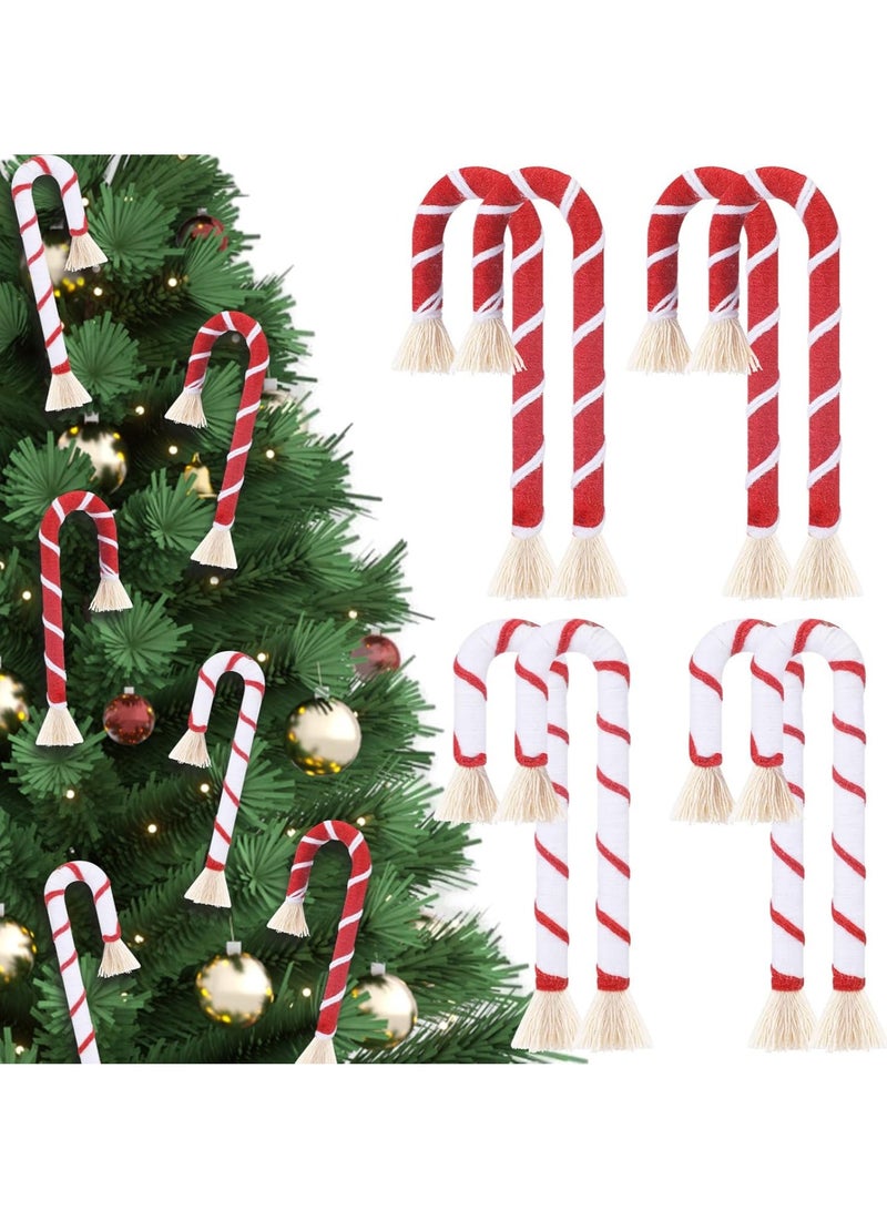 انتيكيانو 8 قطع عيد الميلاد مكرامية قصب الحلوى الحلي 5.12 بوصة شجرة عيد الميلاد معلقة زينة ريفي بوهو حلوى قصب مع الحبال لعيد الميلاد المنزل داخلي في الهواء الطلق الطرف الديكور - Image 1