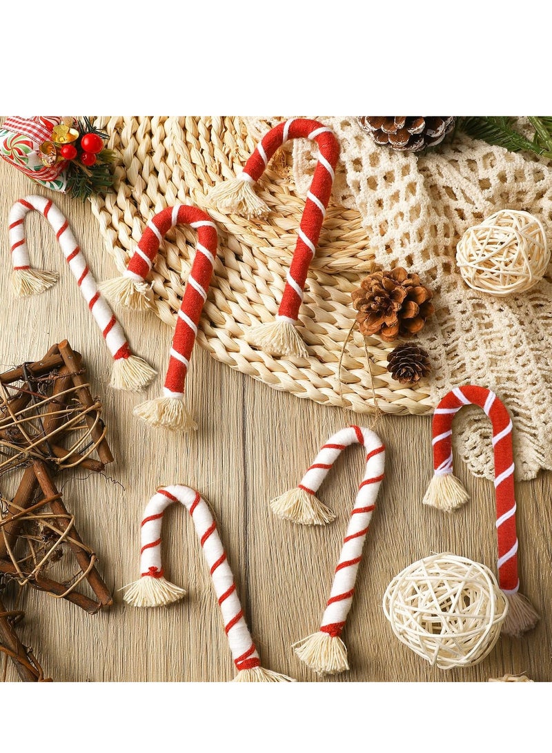 انتيكيانو 8 قطع عيد الميلاد مكرامية قصب الحلوى الحلي 5.12 بوصة شجرة عيد الميلاد معلقة زينة ريفي بوهو حلوى قصب مع الحبال لعيد الميلاد المنزل داخلي في الهواء الطلق الطرف الديكور - Image 2
