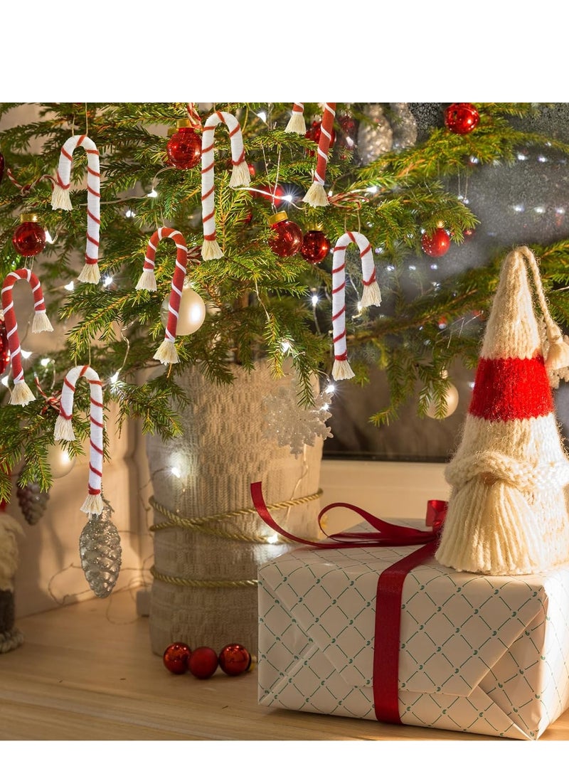 انتيكيانو 8 قطع عيد الميلاد مكرامية قصب الحلوى الحلي 5.12 بوصة شجرة عيد الميلاد معلقة زينة ريفي بوهو حلوى قصب مع الحبال لعيد الميلاد المنزل داخلي في الهواء الطلق الطرف الديكور - Image 3