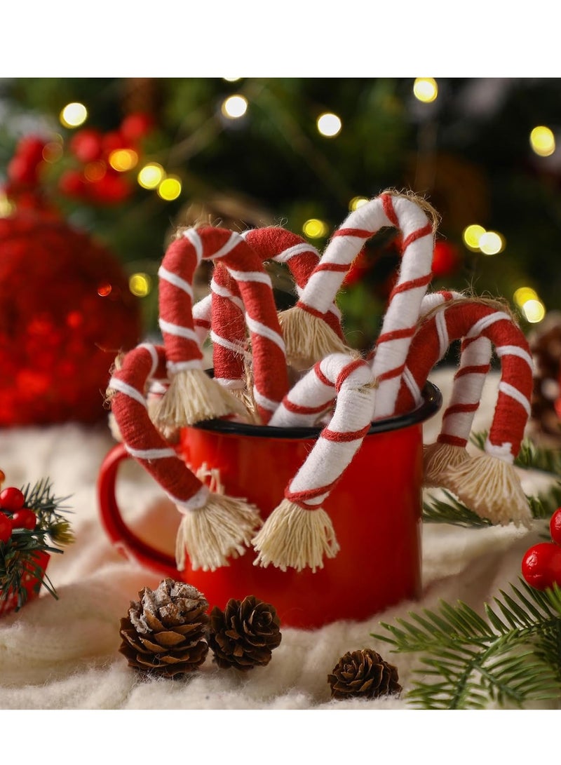 انتيكيانو 8 قطع عيد الميلاد مكرامية قصب الحلوى الحلي 5.12 بوصة شجرة عيد الميلاد معلقة زينة ريفي بوهو حلوى قصب مع الحبال لعيد الميلاد المنزل داخلي في الهواء الطلق الطرف الديكور - Image 4