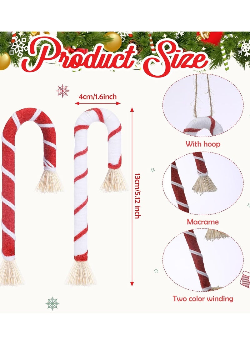 انتيكيانو 8 قطع عيد الميلاد مكرامية قصب الحلوى الحلي 5.12 بوصة شجرة عيد الميلاد معلقة زينة ريفي بوهو حلوى قصب مع الحبال لعيد الميلاد المنزل داخلي في الهواء الطلق الطرف الديكور - Image 5