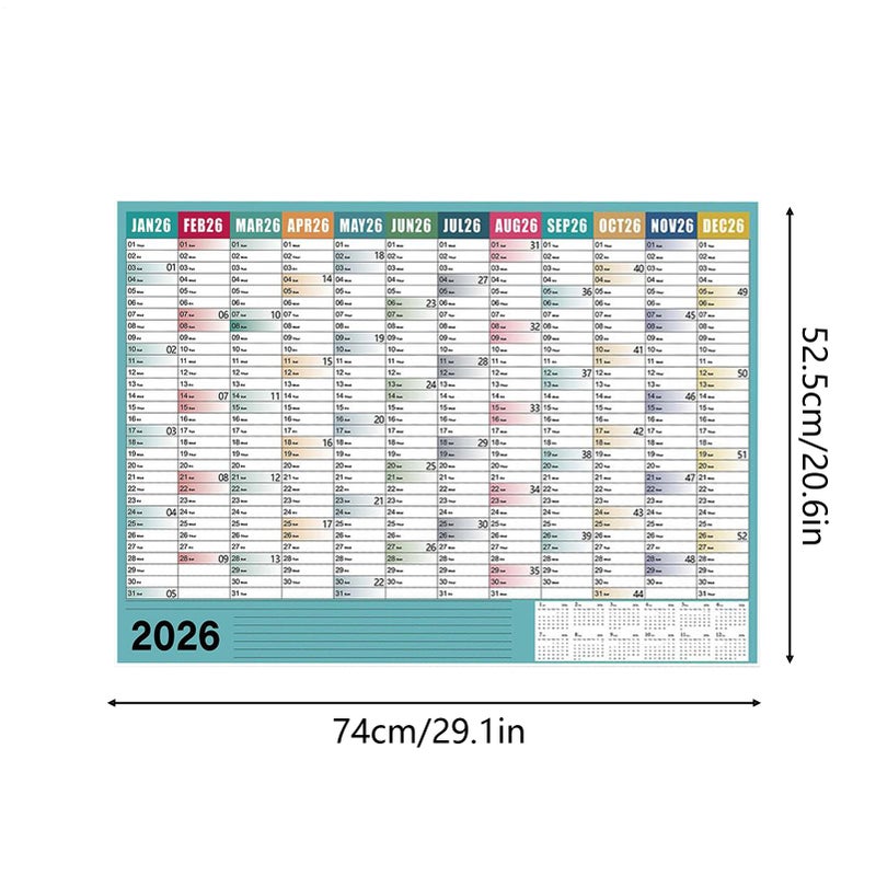 تقويم مُخطَّط كبير للجدار لعام 2026 مقاس 29x20 بوصة مع ملصقات وملصقات - Image 3