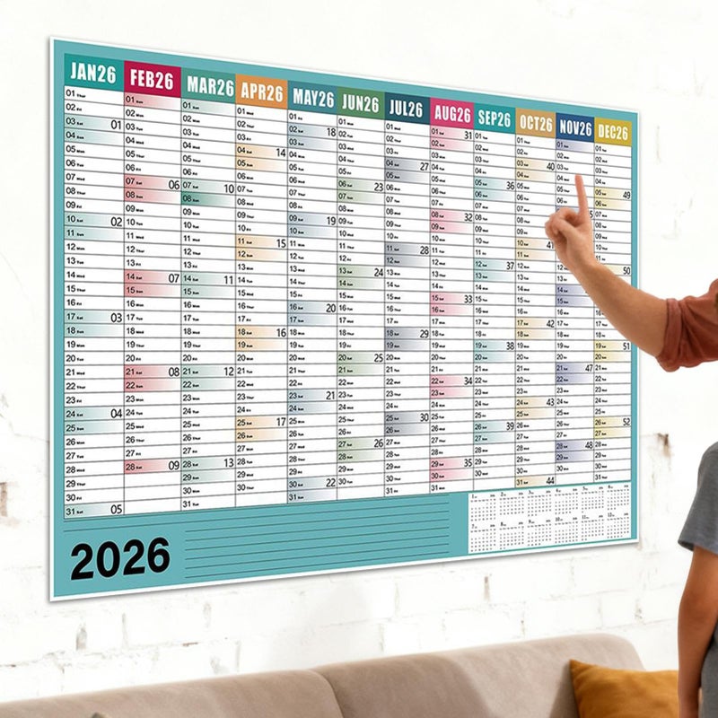 تقويم مُخطَّط كبير للجدار لعام 2026 مقاس 29x20 بوصة مع ملصقات وملصقات - Image 5