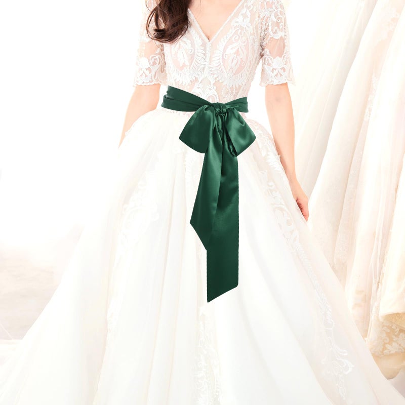 obmwang Wedding Satin Sash Belt for Special Occasion Dress Bridal Sash 4'' Wide Double Side, Army Green - Image 3