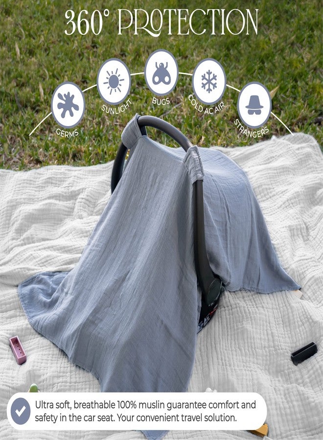 Comfy Cubs Muslin Cotton Baby Car Seat Cover and Burp loth Bundled - Pack of 6 - Pacific Blue - Image 4