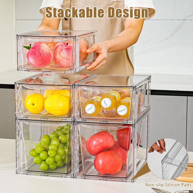 Clemate 6Pack Pantry Organizers and Storage,Clear Stackable Kitchen Storage Organizer,Foods Organizer Bins with Handles, Easily Assemble for Bathroom, Kitchen, Refrigerator, Pantry, Cabinet, Closet - Image 2