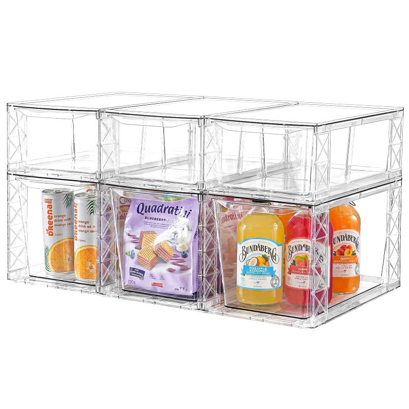 Clemate 6Pack Pantry Organizers and Storage,Clear Stackable Kitchen Storage Organizer,Foods Organizer Bins with Handles, Easily Assemble for Bathroom, Kitchen, Refrigerator, Pantry, Cabinet, Closet - Image 1