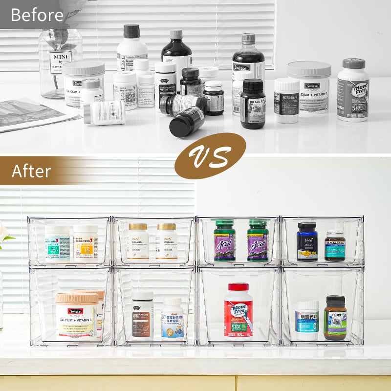 Clemate 6Pack Pantry Organizers and Storage,Clear Stackable Kitchen Storage Organizer,Foods Organizer Bins with Handles, Easily Assemble for Bathroom, Kitchen, Refrigerator, Pantry, Cabinet, Closet - Image 5