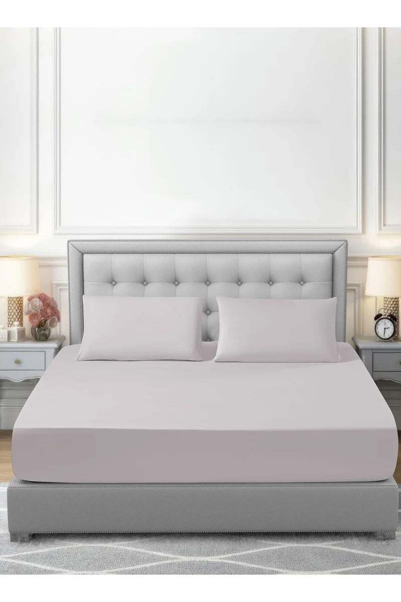 Donetella Bedding Fitted Sheet - Fits 200x200 Cm For King Bed - 3 Pcs (1 Fitted Sheet and 2 Pillowcases) - 35 Cm Deep Pocket - Solid Bed Sheet
