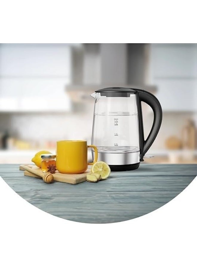 7MD Electric Kettle 1.7L Glass, 2200W Fast Boil Water Boiler, LED Light, Auto Shut Off, Boil Dry Protection, Transparent Electric Tea Kettle for Home Kitchen Office Use, BPA Free, Stainless Steel Base - Image 3