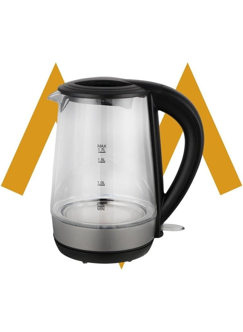 7MD Electric Kettle 1.7L Glass, 2200W Fast Boil Water Boiler, LED Light, Auto Shut Off, Boil Dry Protection, Transparent Electric Tea Kettle for Home Kitchen Office Use, BPA Free, Stainless Steel Base - Image 1