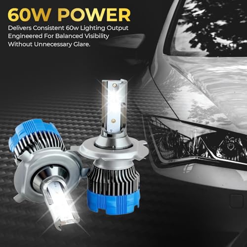 Audio Wheels H4/H19/9003/HB2 LED Headlight Bulbs – 60W, 16,000 Lumens, 6000K Cool White | High/Low Beam Conversion Kit for Cars | Super Bright, Quick Installation | Pack of 2 with 1-Year Warranty - Image 3