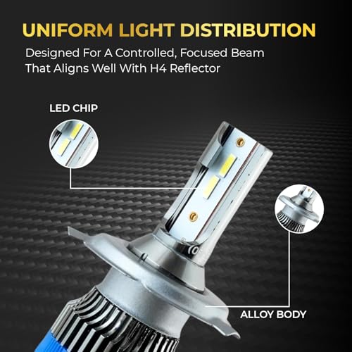 Audio Wheels H4/H19/9003/HB2 LED Headlight Bulbs – 60W, 16,000 Lumens, 6000K Cool White | High/Low Beam Conversion Kit for Cars | Super Bright, Quick Installation | Pack of 2 with 1-Year Warranty - Image 4