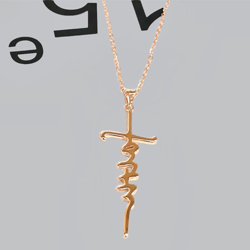 Generic NingZi Cross Necklace HipHop Dance Trendy Rose Gold 
