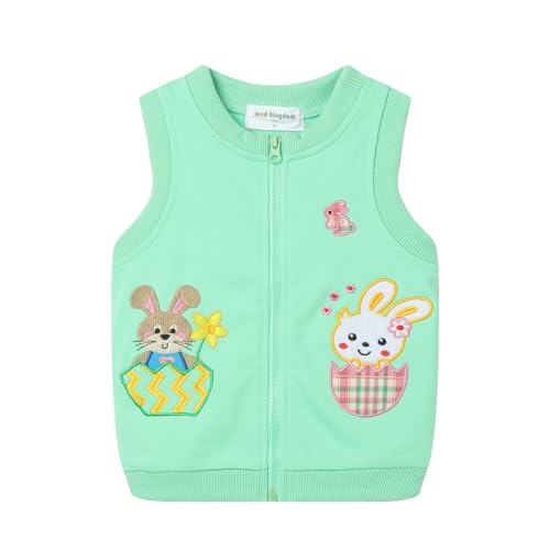 Mud Kingdom Toddler Boys Girls Vests Zipper Outerwear Cute Cartoon Embroidery Easter Spring Autumn Rabbit Green 2T - Image 1