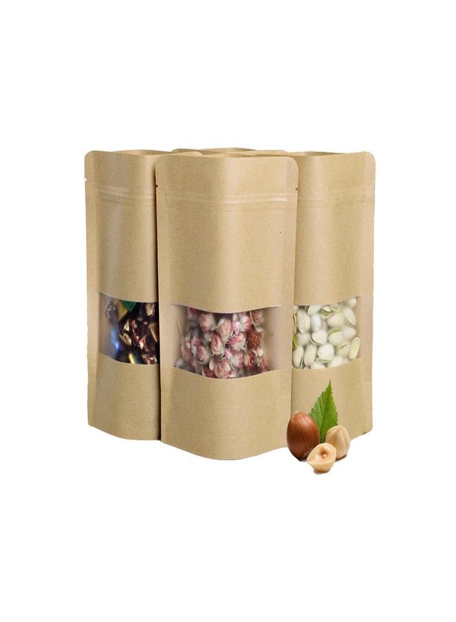 QQ Studio 100 pcs 4.7" x 7.75" Stand Up Kraft Pouches with Display Window, Coffee Bags, Brown Resealable and Reusable Zipper Bags, Stand Strong Bags for Food Storage Bags - Image 2