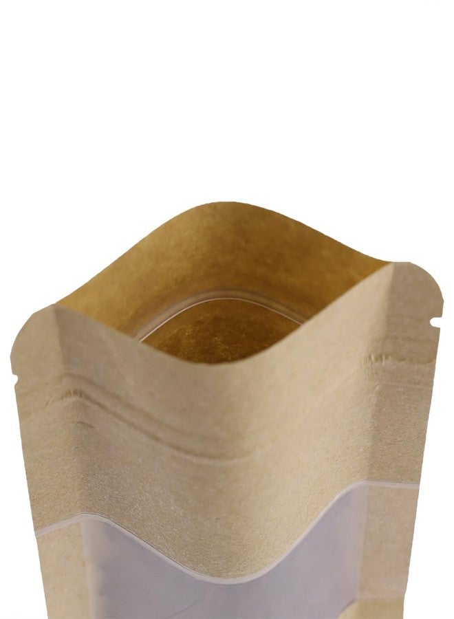 QQ Studio 100 pcs 4.7" x 7.75" Stand Up Kraft Pouches with Display Window, Coffee Bags, Brown Resealable and Reusable Zipper Bags, Stand Strong Bags for Food Storage Bags - Image 3