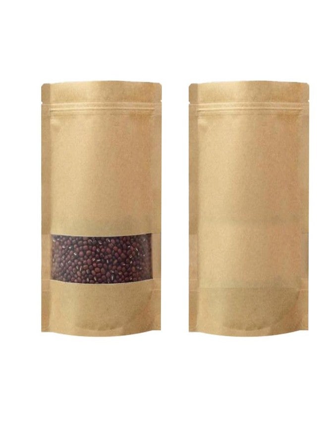 QQ Studio 100 pcs 4.7" x 7.75" Stand Up Kraft Pouches with Display Window, Coffee Bags, Brown Resealable and Reusable Zipper Bags, Stand Strong Bags for Food Storage Bags - Image 1