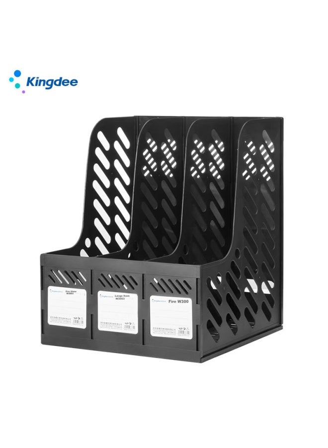 Kingdee 3-tier Hollow Desktop File Organizer With Bookends, Office Storage Box With Labels, Doent Rack For Books And Papers, Black W3003 - Image 1