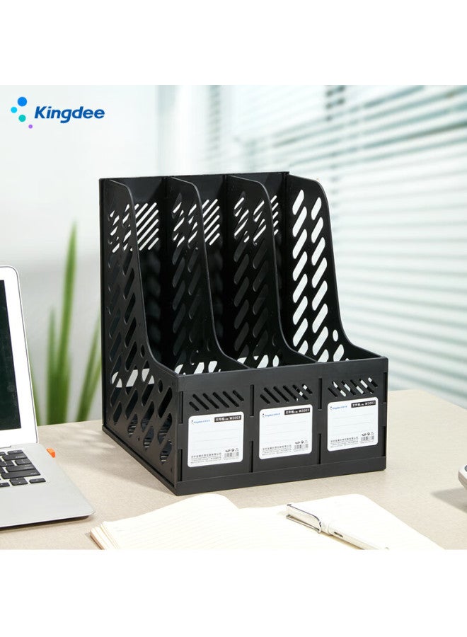 Kingdee 3-tier Hollow Desktop File Organizer With Bookends, Office Storage Box With Labels, Doent Rack For Books And Papers, Black W3003 - Image 2