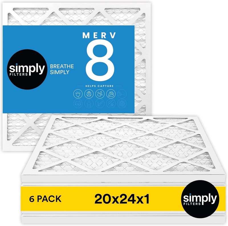 SIMPLY 20x24x1 Air Filter, Merv 8, 6 Pack, For Home AC Furnace & HVAC (Actual Size: 19.75"x23.75"x0.75") DUST, Pet, & Allergy Control - Image 1