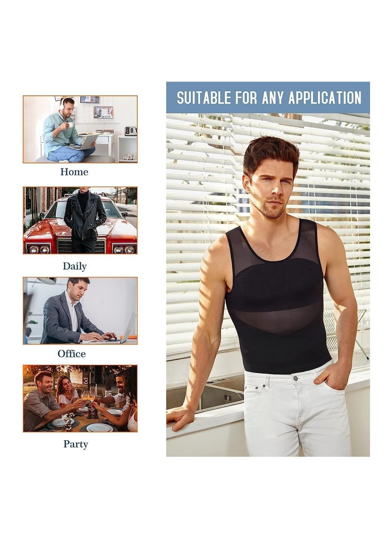 SYOSI Compression Shirts for Men Slimming, Workout Mesh Tank Top Undershirts Shapewear Tight Tummy Underwear, Sleeveless Slimming Vest Men, Black - XL Size  - Image 5