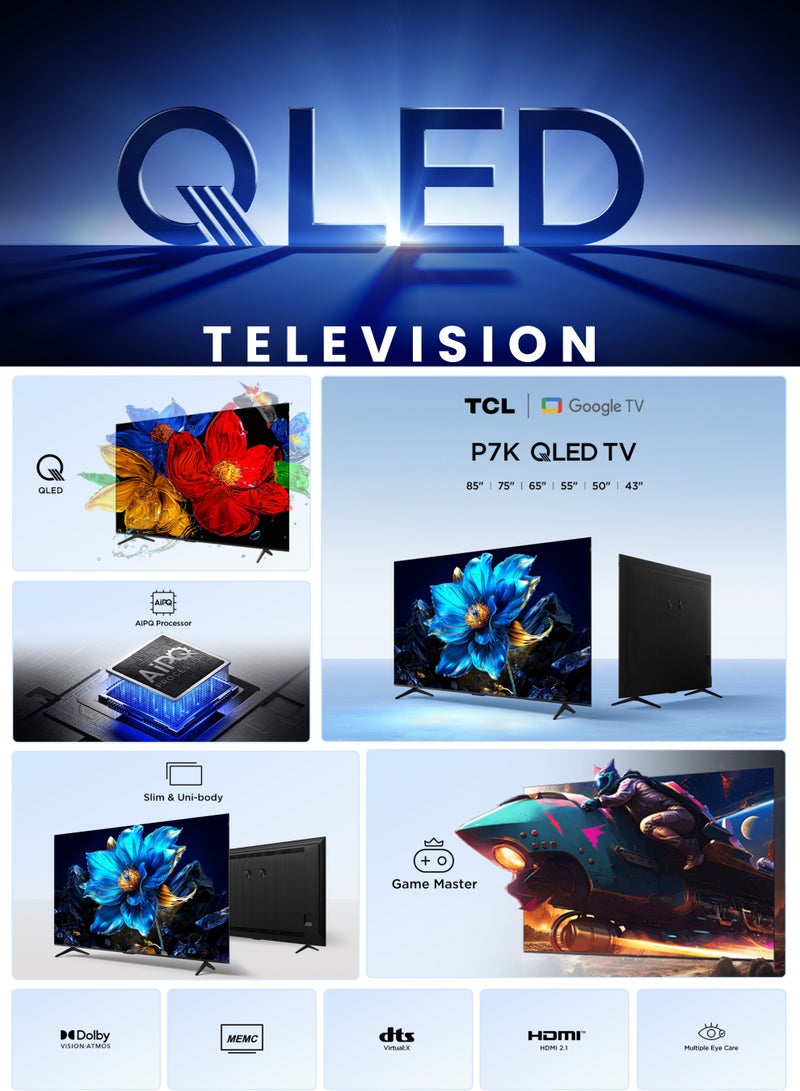 TCL 85-Inch P7K QLED 4K Smart TV + 2.0 Channel Premium Soundbar | [Google TV, AiPQ Processor, 60Hz, HDR10+, MEMC, Slim Uni-body] + [HDMI (ARC), USB, Bluetooth, FM Station, Aux] - (2025 Model) 85P7K+SOUNDBAR Black - Image 5