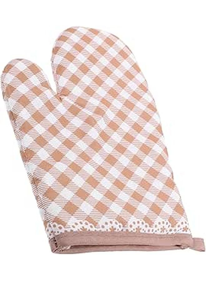 Heat Resistant Oven Mitts Thickened Cotton Kitchen Gloves For Baking Microwave Coffee Color - Image 1
