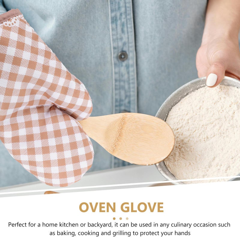 Heat Resistant Oven Mitts Thickened Cotton Kitchen Gloves For Baking Microwave Coffee Color - Image 4