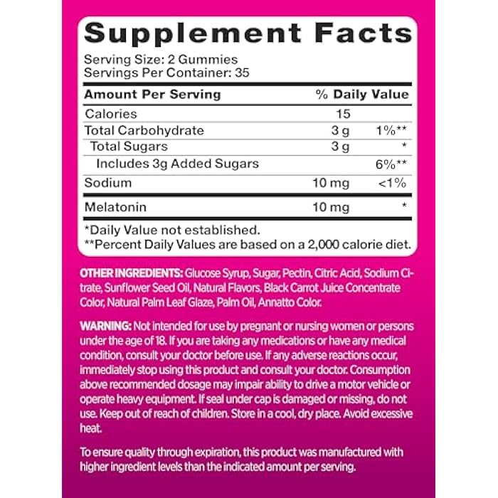 PINK Melatonin Gummies 10mg | Max Potency | Mixed Berry Flavor | Vegan, Non-GMO & Gluten Free Supplement - Image 2