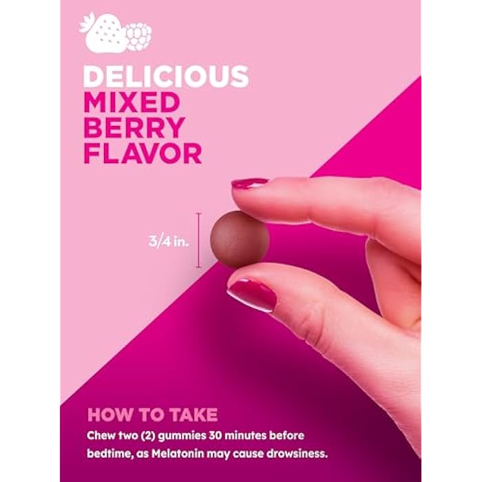 PINK Melatonin Gummies 10mg | Max Potency | Mixed Berry Flavor | Vegan, Non-GMO & Gluten Free Supplement - Image 4