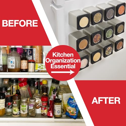 Good Cooking Set of 12 Magnetic Spice Jars, Shake or Pour Containers - Attaches to Most Refrigerator Doors & Appliances, Seasoning Dispensers- Easy Open Window Top Shakers Metal- Space Saving Kitchen Essential - Image 2