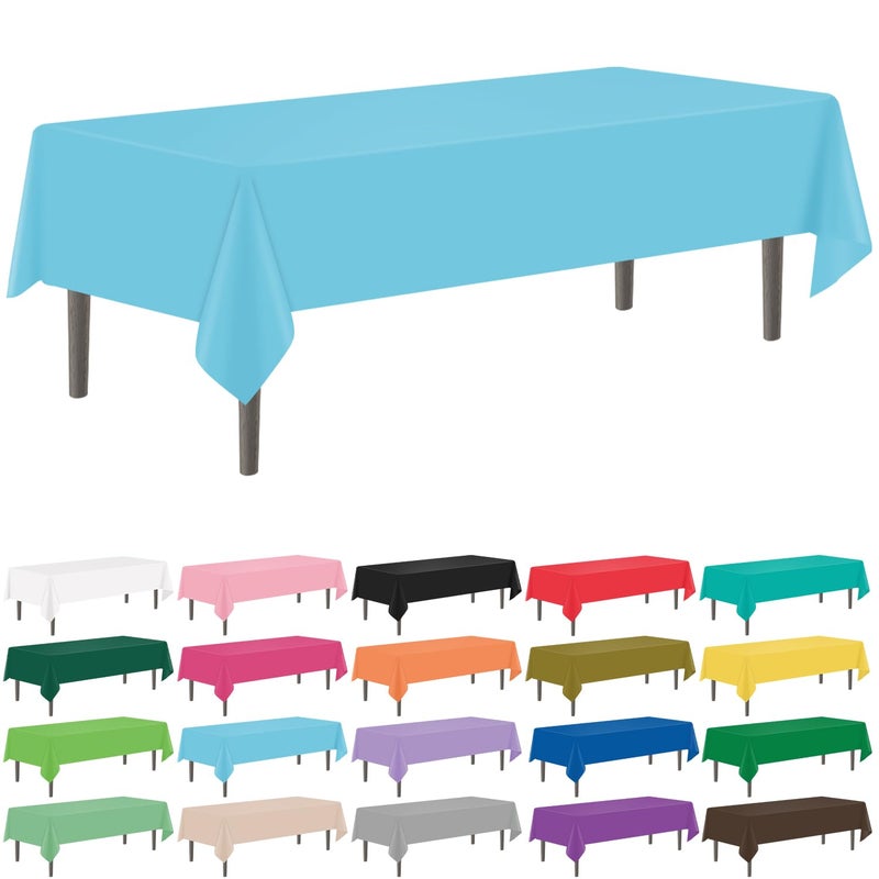YSYJ 12 Pack Light Blue 54 x 108 Inch Disposable Plastic Tablecloths Rectangular Table Cloth Plastic Table Cover for Parties - Image 1