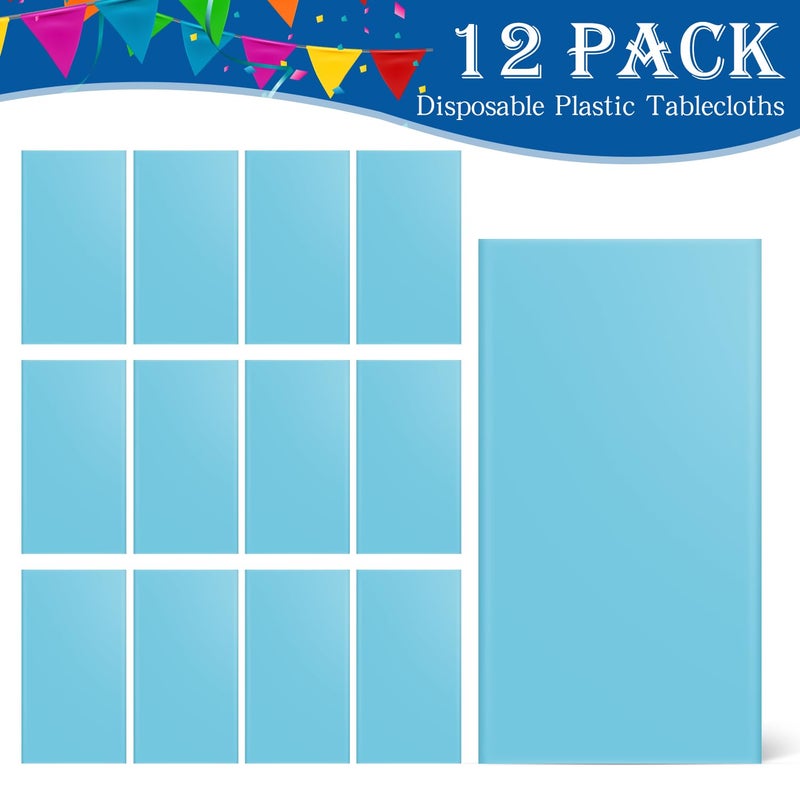 YSYJ 12 Pack Light Blue 54 x 108 Inch Disposable Plastic Tablecloths Rectangular Table Cloth Plastic Table Cover for Parties - Image 4