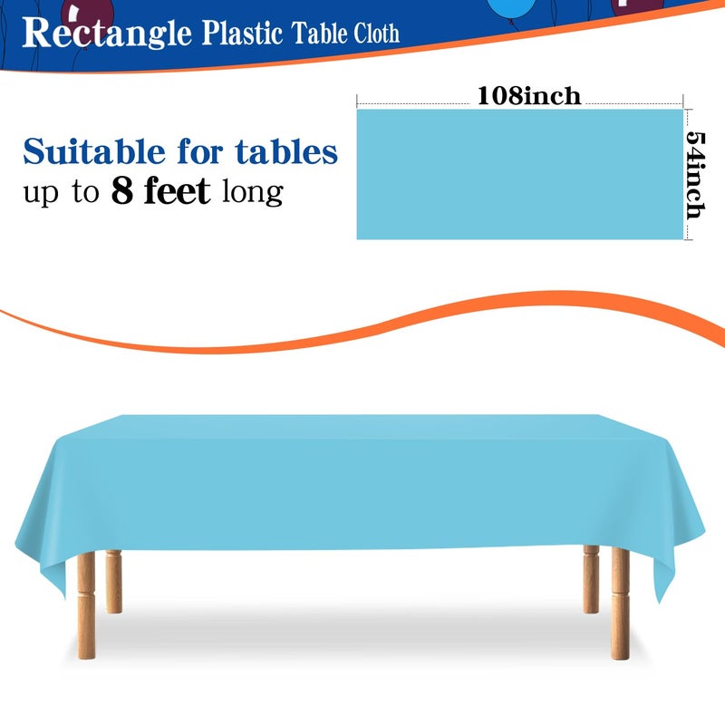 YSYJ 12 Pack Light Blue 54 x 108 Inch Disposable Plastic Tablecloths Rectangular Table Cloth Plastic Table Cover for Parties - Image 2